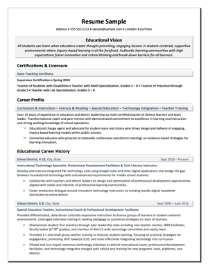 Teacher Resume Sample