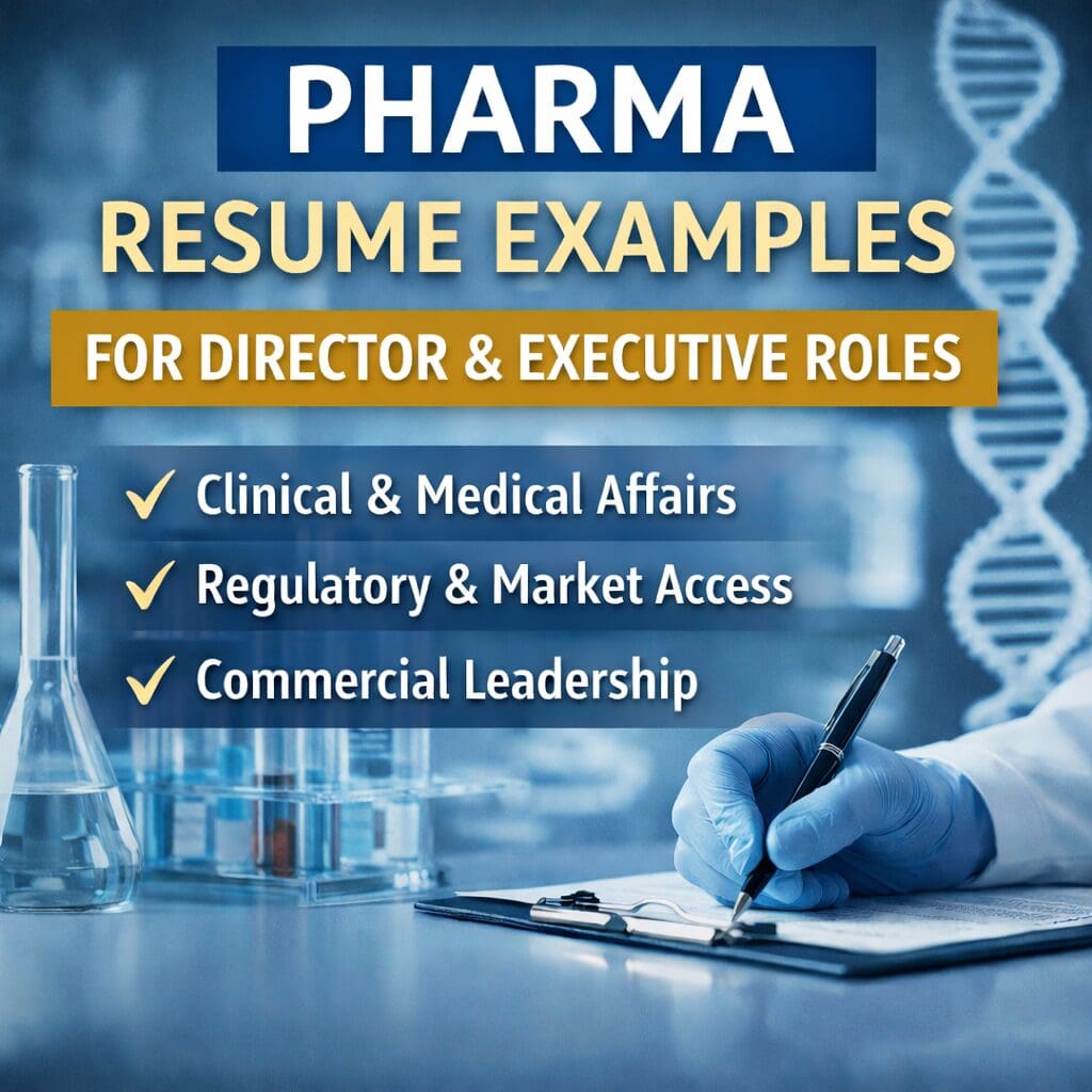 Pharma resume examples showing how director and executive level professionals position experience in life sciences roles